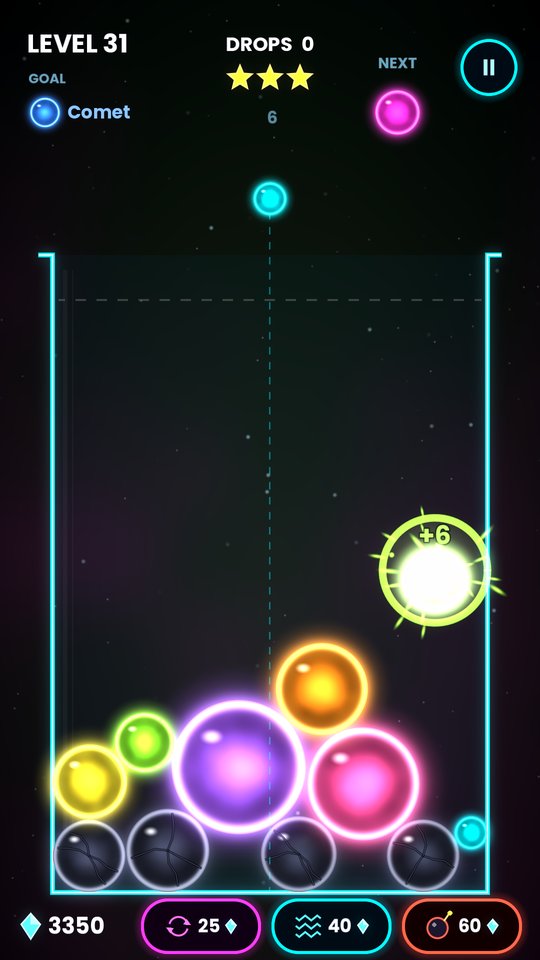 Glow Merge gameplay with neon orbs merging