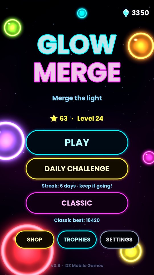 Glow Merge main menu