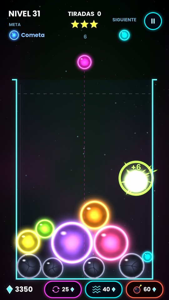 Partida de Glow Merge con orbes de neón fusionándose