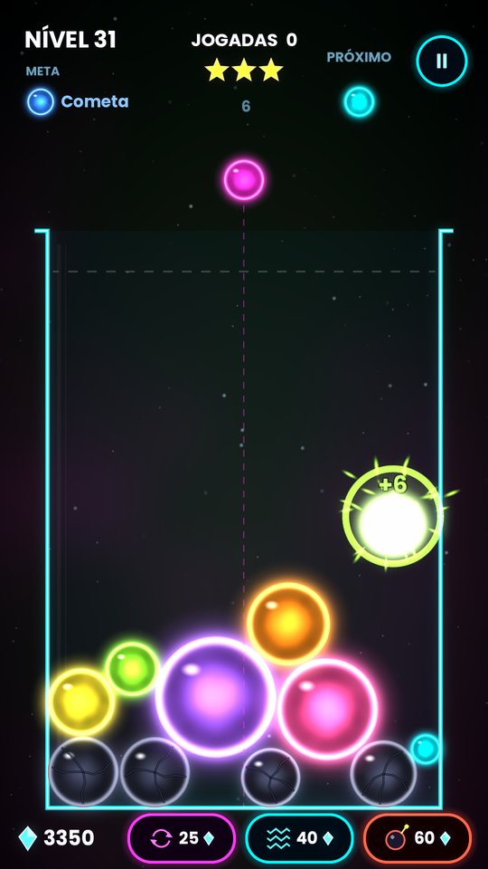 Partida de Glow Merge com orbes de neon se fundindo