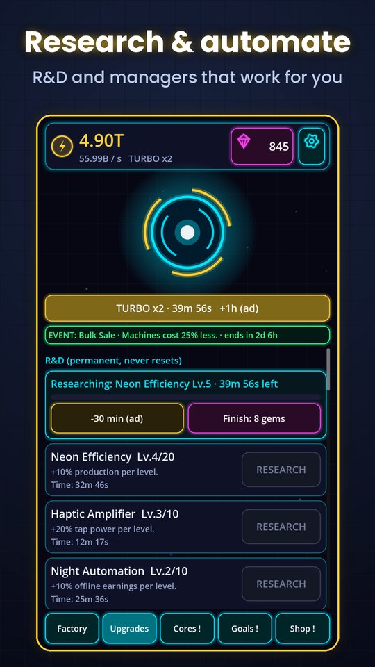 R&D research in Neon Factory