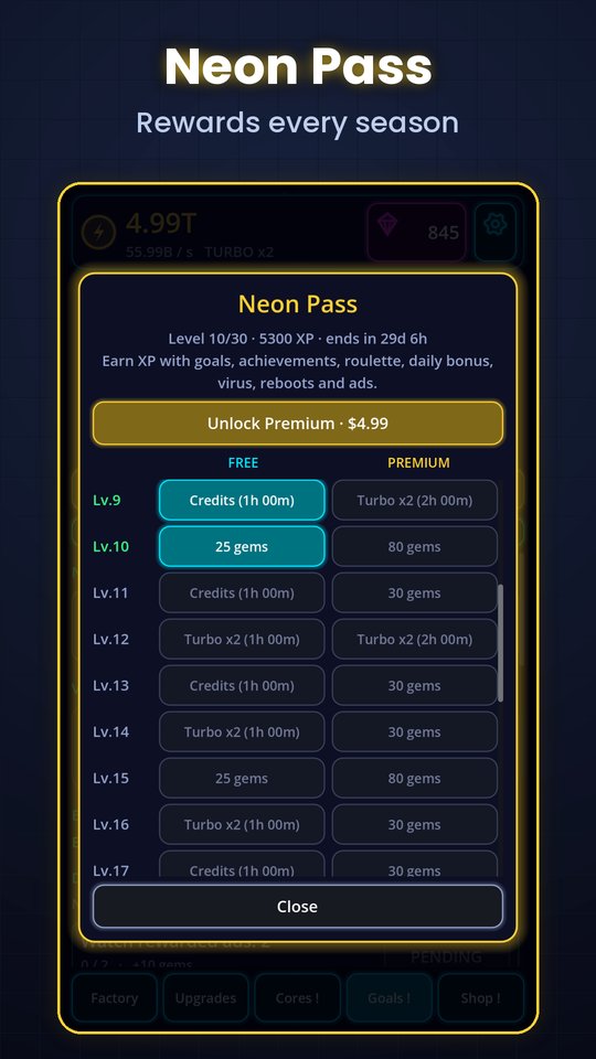 Neon Pass with free and premium rewards