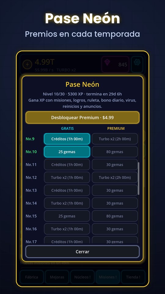 Pase Neón con premios gratis y premium