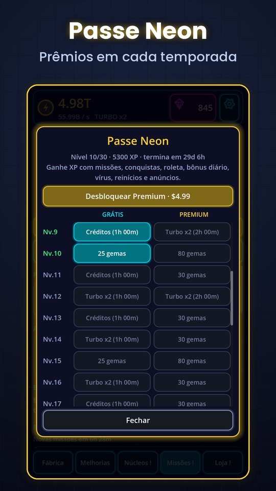 Passe Neon com prêmios grátis e premium